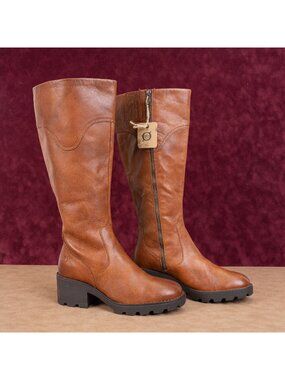 Born Women Gabriella Brown Leather Comfy Heel Riding Western Knee Boots sz 8.5